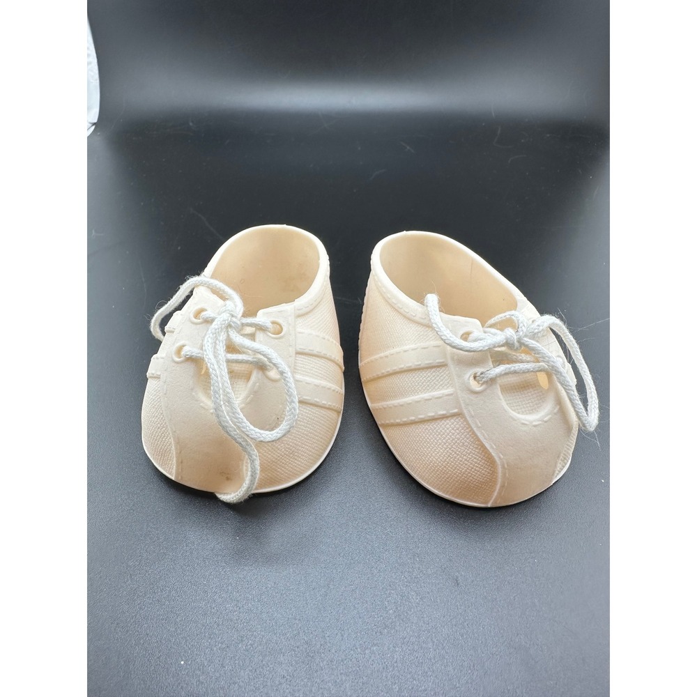 White Plastic Striped Cabbage Patch Kids Sneakers CY Factory Vtg 1983 Doll Shoes